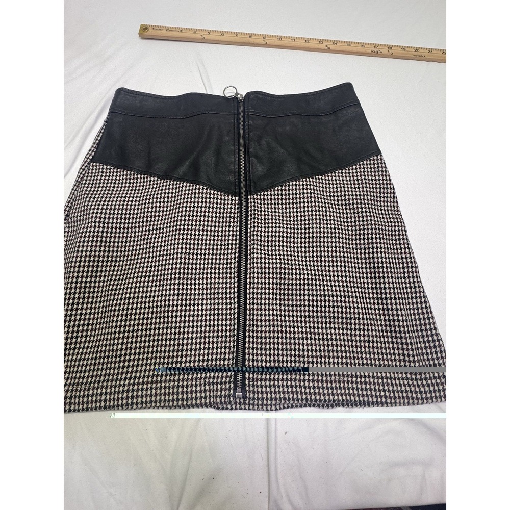 Mini Skirt Houndstooth Faux Leather Accents Full Front Zip Size Medium Y2K 90s